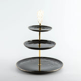 Bandeja De Servir Em Camadas De Aço Inox - Preto e Dourado