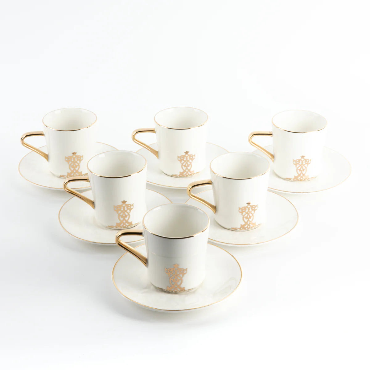 Conjunto de Xícaras de Porcelana com 12 peças - Branco e Dourado