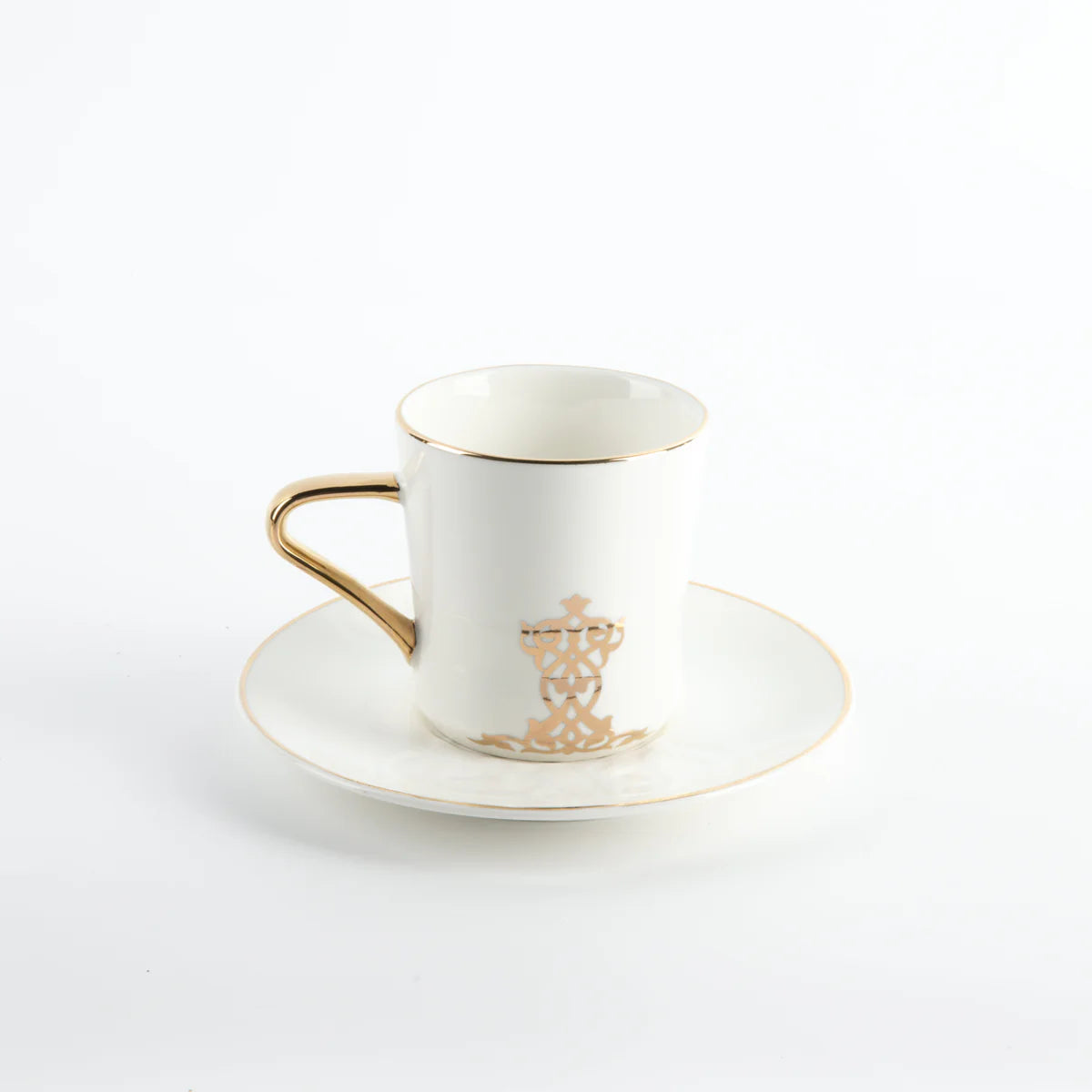 Conjunto de Xícaras de Porcelana com 12 peças - Branco e Dourado