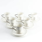 Conjunto de Xícaras de Porcelana com 12 peças - Branco e Prata