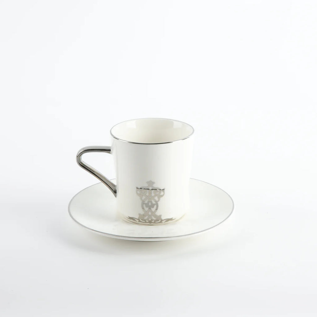Conjunto de Xícaras de Porcelana com 12 peças - Branco e Prata