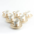 Conjunto de Xícaras de Porcelana com 12 peças - Marfim e Dourado