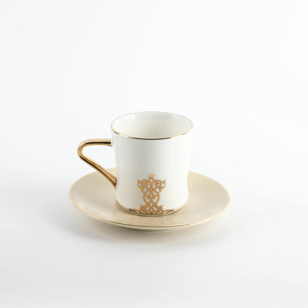 Conjunto de Xícaras de Porcelana com 12 peças - Marfim e Dourado