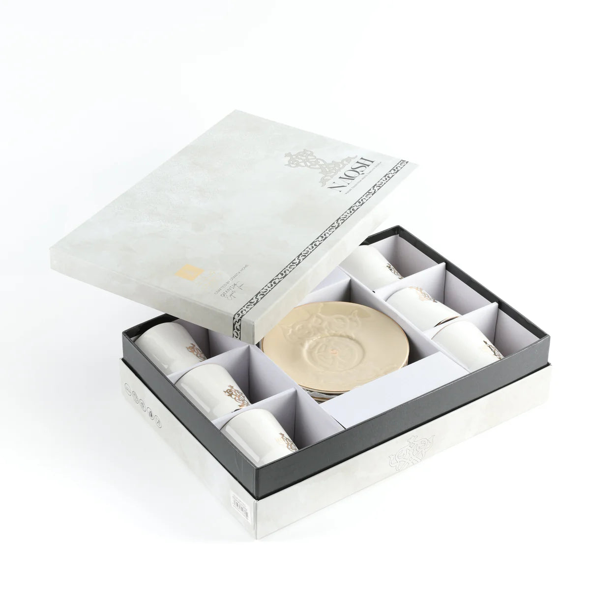 Conjunto de Xícaras de Porcelana com 12 peças - Marfim e Dourado