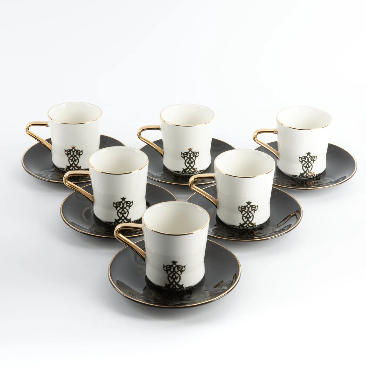 Conjunto de Xícaras de Porcelana com 12 peças - Preto e Dourado