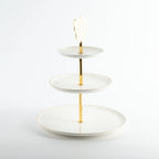 Bandeja De Servir Em Camadas De Aço Inox - Branco e Dourado