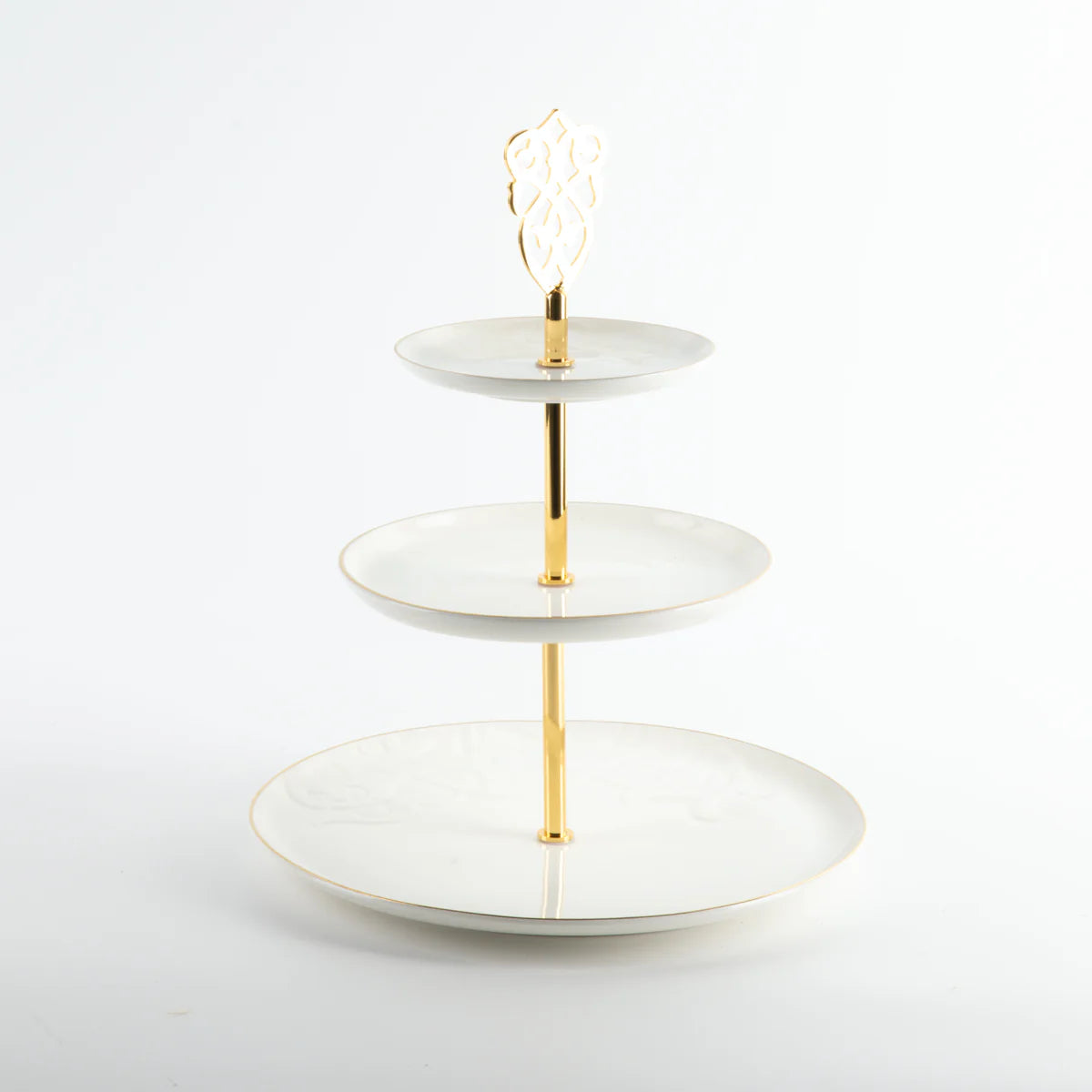 Bandeja De Servir Em Camadas De Aço Inox - Branco e Dourado