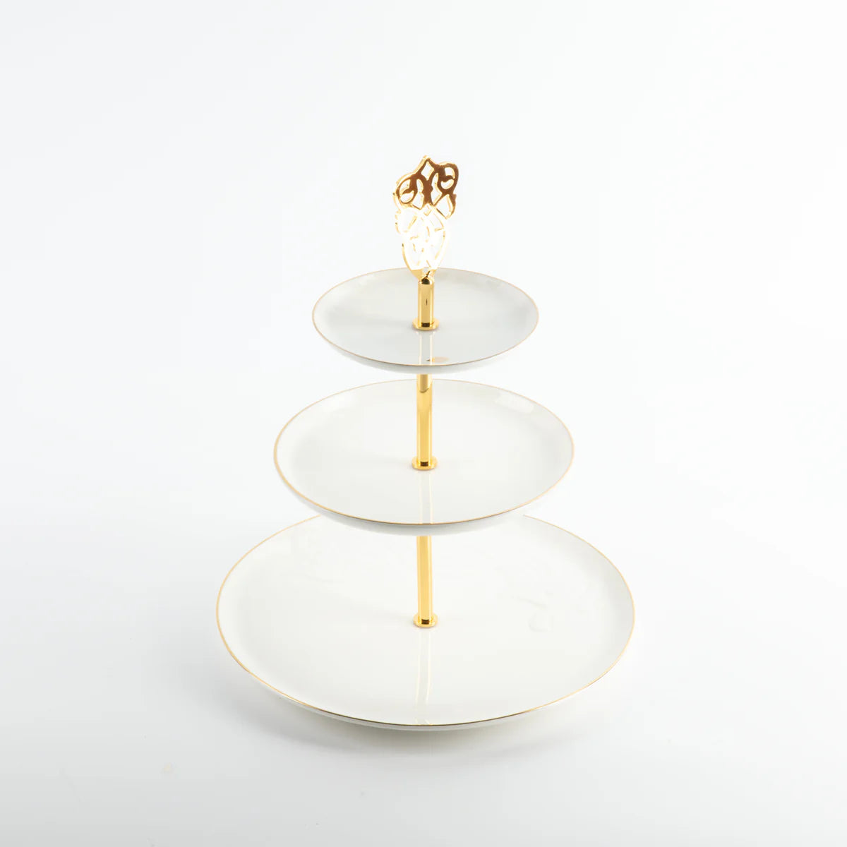 Bandeja De Servir Em Camadas De Aço Inox - Branco e Dourado