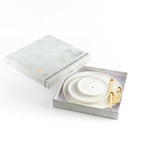 Bandeja De Servir Em Camadas De Aço Inox - Branco e Dourado