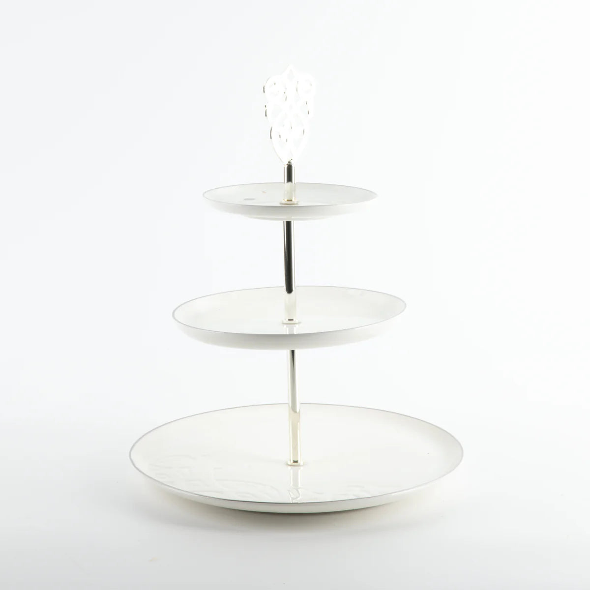 Bandeja De Servir Em Camadas De Aço Inox - Branco e Prata