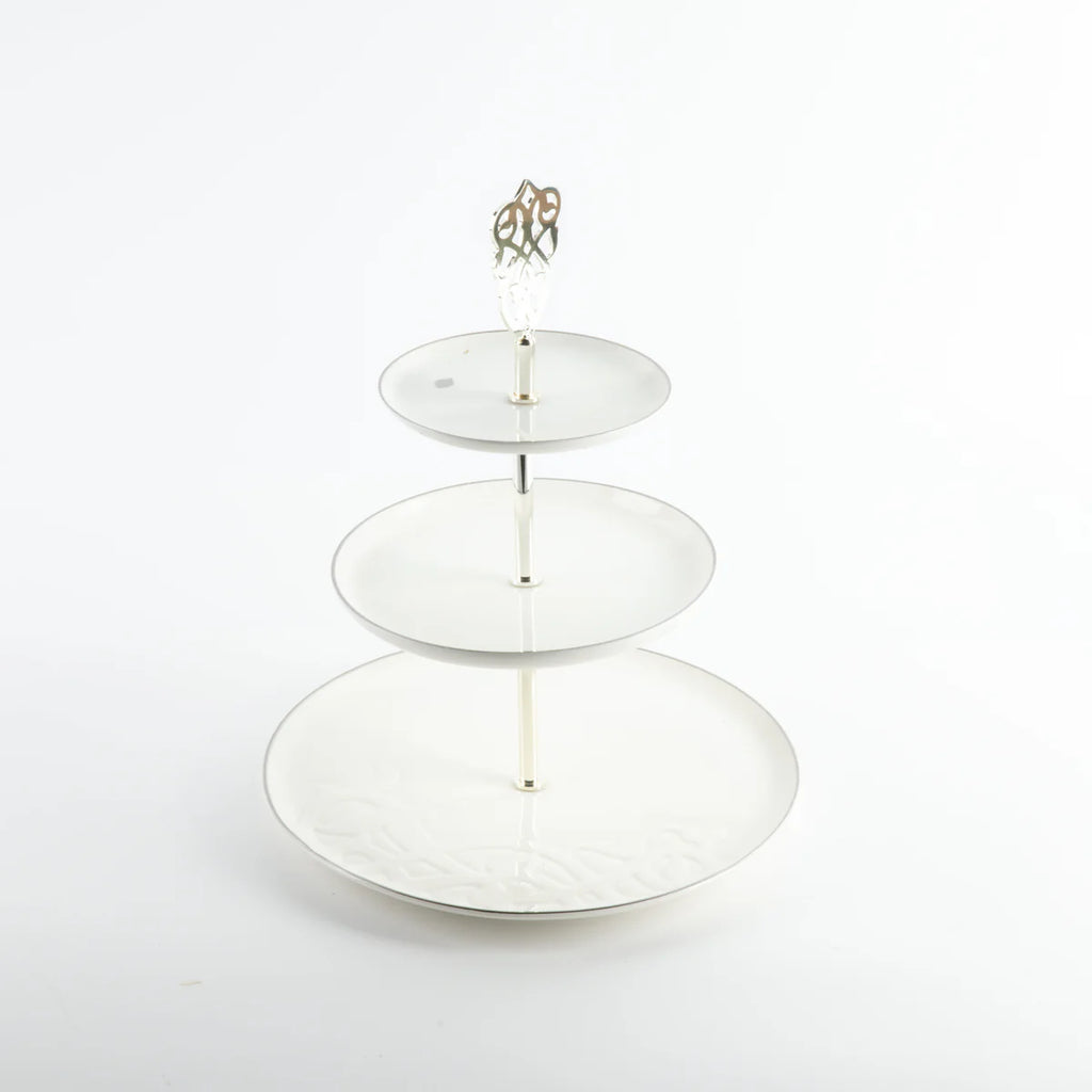 Bandeja De Servir Em Camadas De Aço Inox - Branco e Prata