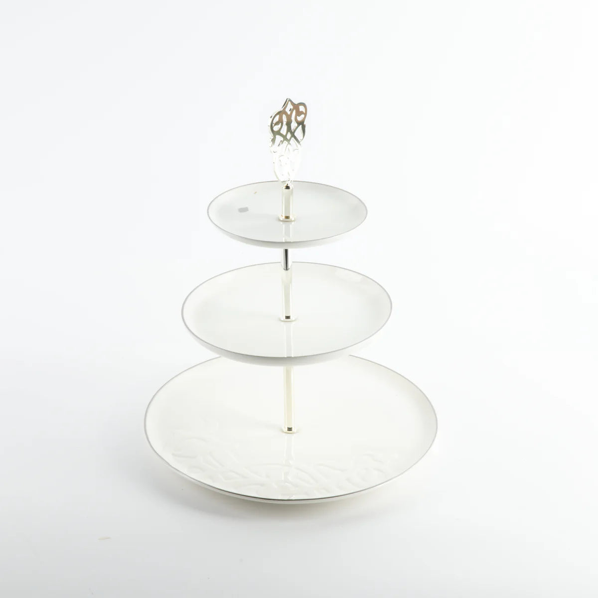 Bandeja De Servir Em Camadas De Aço Inox - Branco e Prata