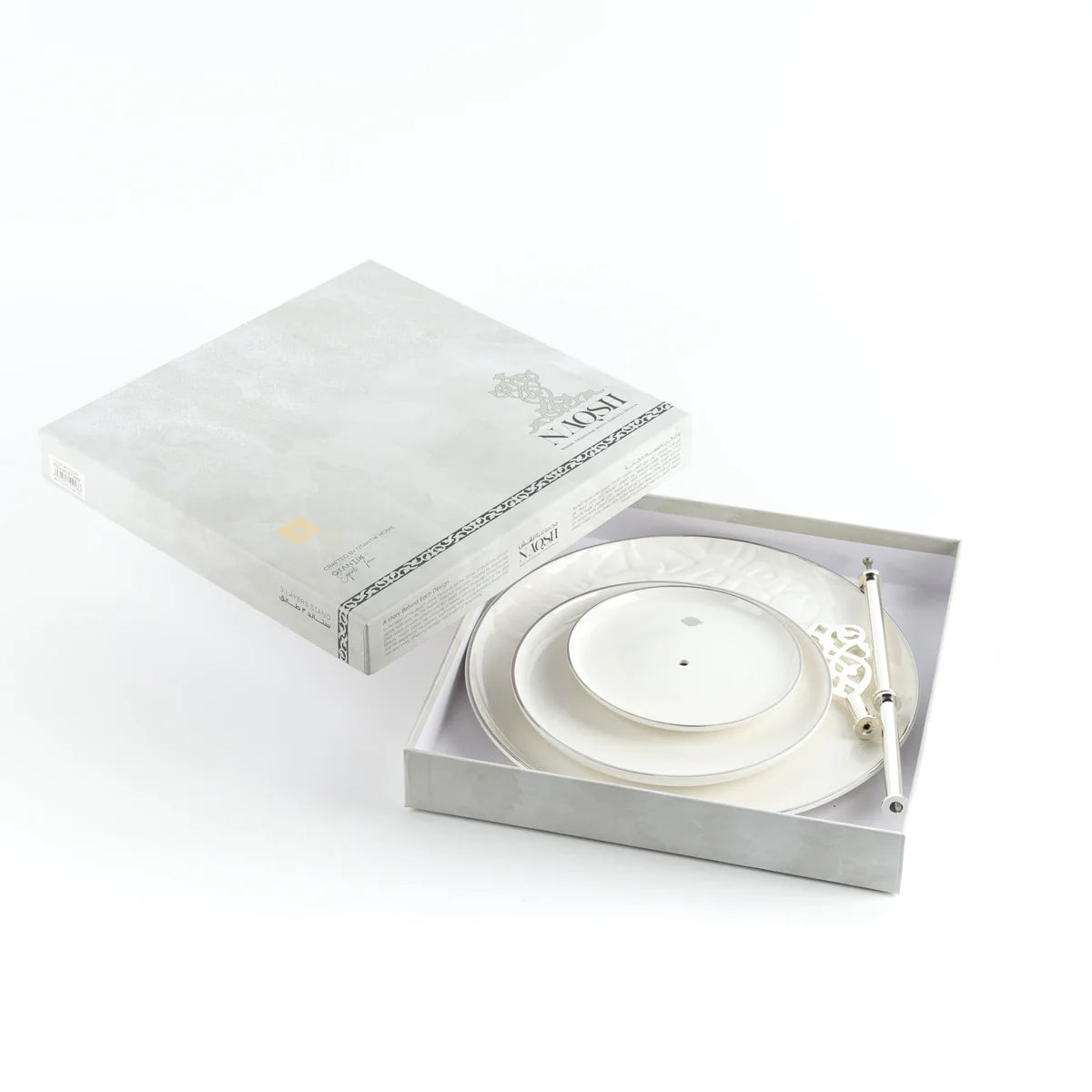 Bandeja De Servir Em Camadas De Aço Inox - Branco e Prata