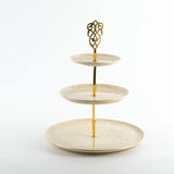 Bandeja De Servir Em Camadas De Aço Inox - Marfim e Dourado