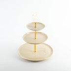 Bandeja De Servir Em Camadas De Aço Inox - Marfim e Dourado