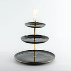 Bandeja De Servir Em Camadas De Aço Inox - Preto e Dourado