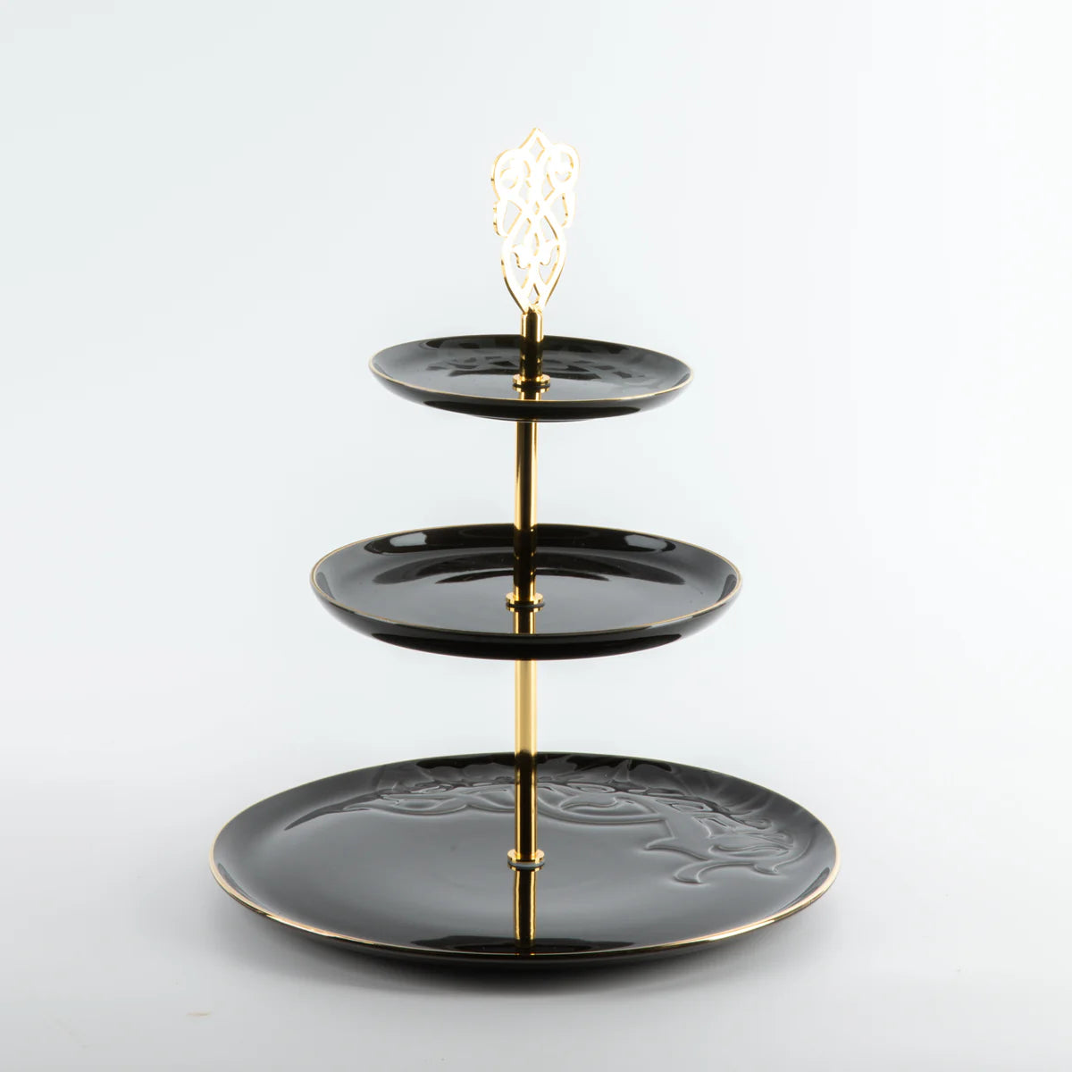 Bandeja De Servir Em Camadas De Aço Inox - Preto e Dourado