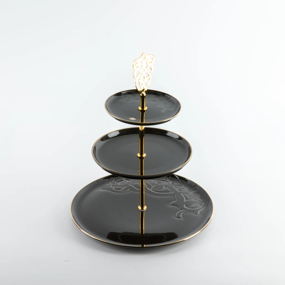 Bandeja De Servir Em Camadas De Aço Inox - Preto e Dourado