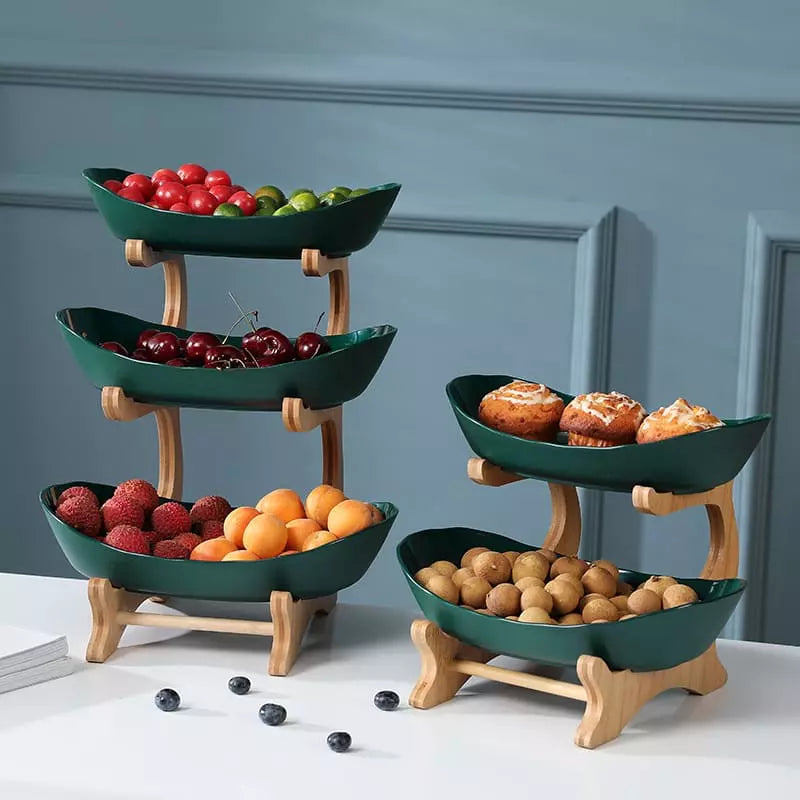 Fruteira de Mesa Cesta de Fruta Bambu 3 Camadas
