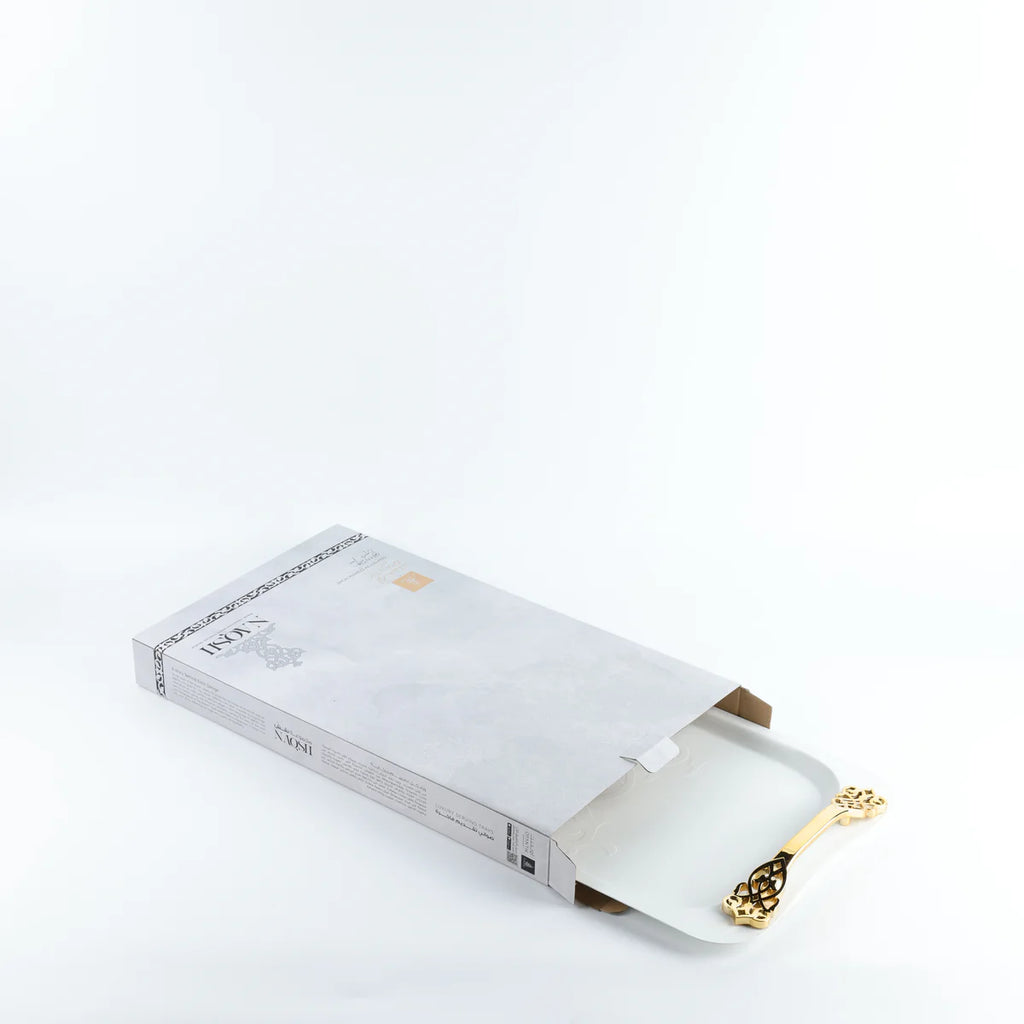 Bandeja Decorativa em Aço Inox - Branco e Dourado