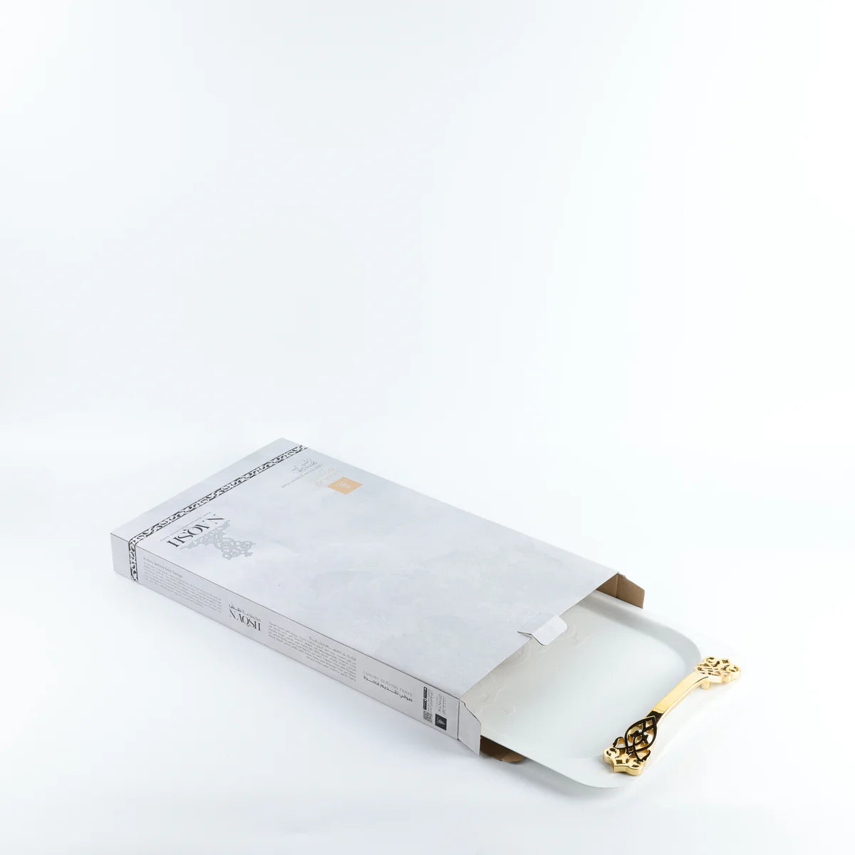 Bandeja Decorativa em Aço Inox - Branco e Dourado