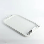 Bandeja Decorativa em Aço Inox - Branco e Prata