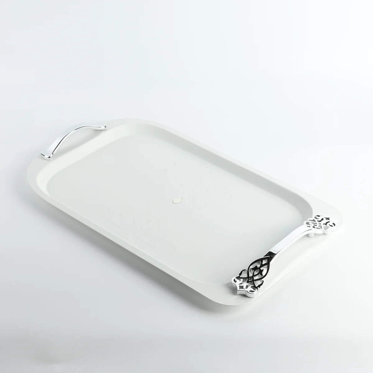 Bandeja Decorativa em Aço Inox - Branco e Prata