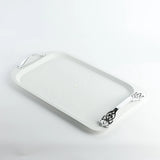 Bandeja Decorativa em Aço Inox - Branco e Prata