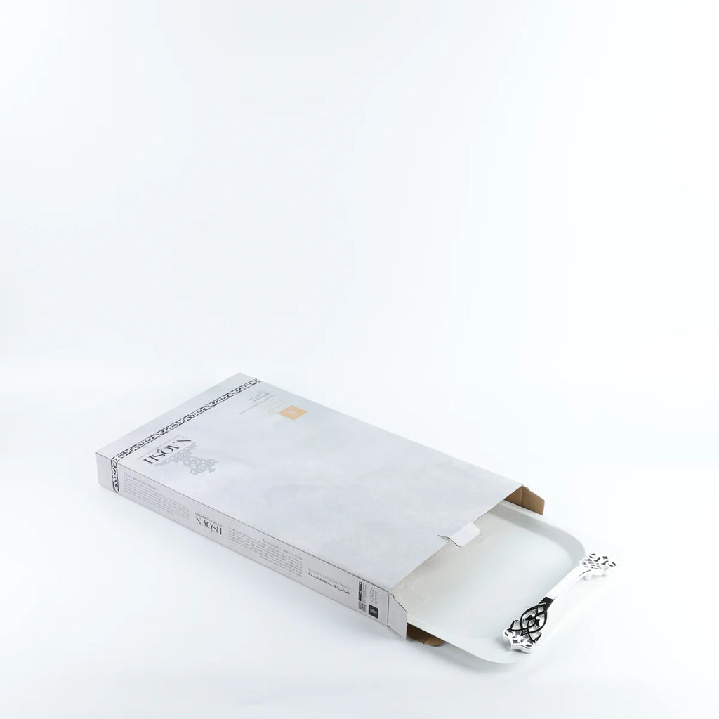 Bandeja Decorativa em Aço Inox - Branco e Prata