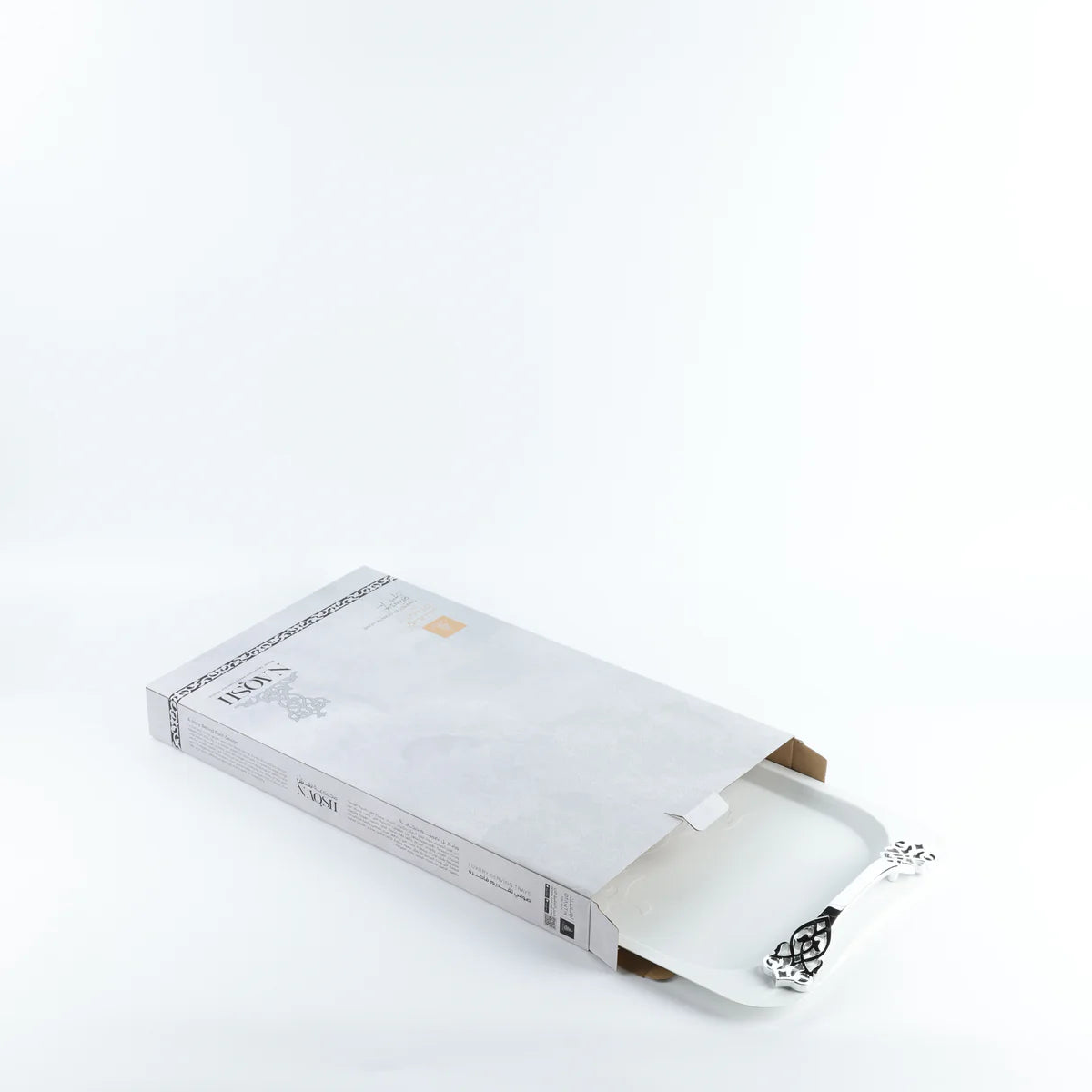 Bandeja Decorativa em Aço Inox - Branco e Prata