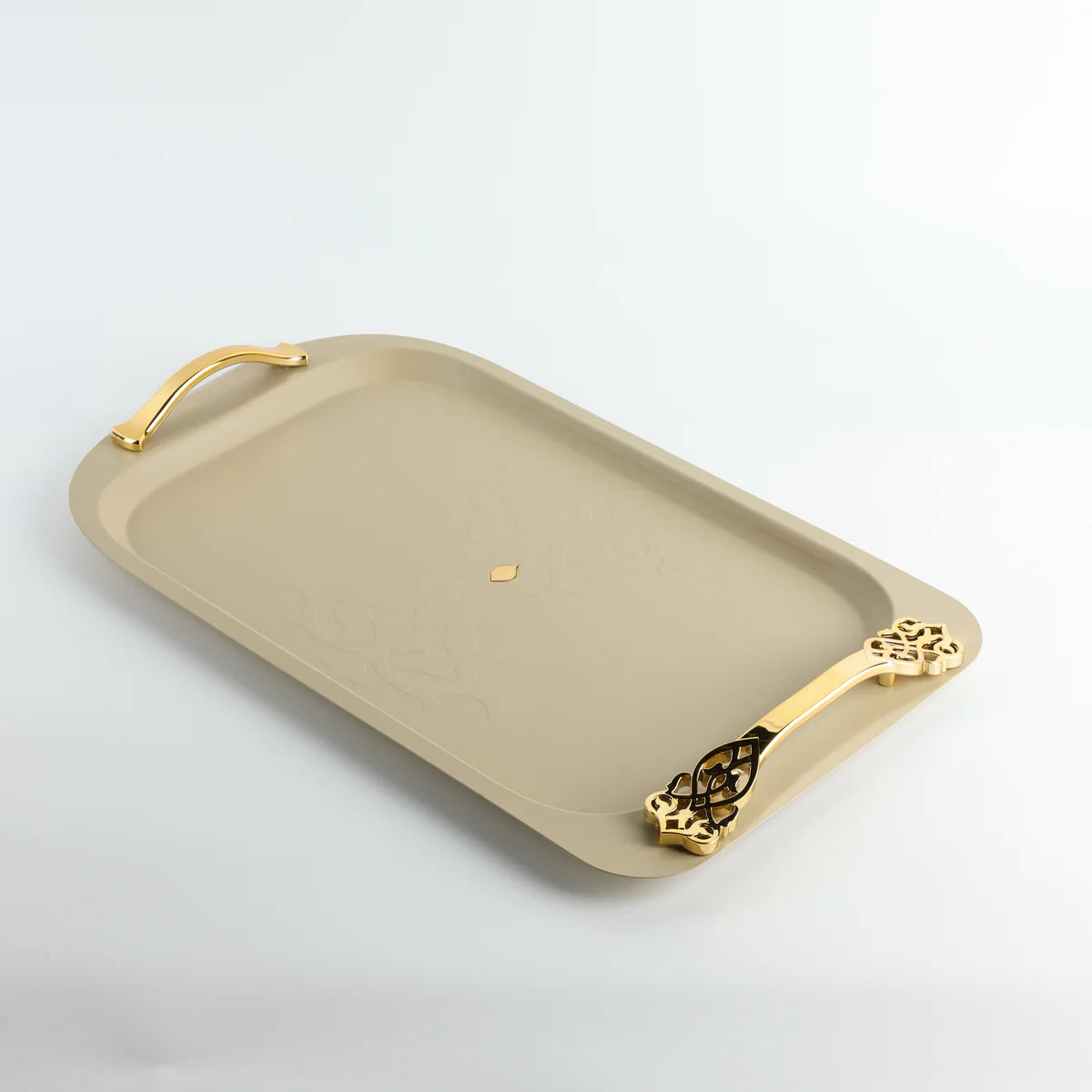 Bandeja Decorativa em Aço Inox - Marfim e Dourado