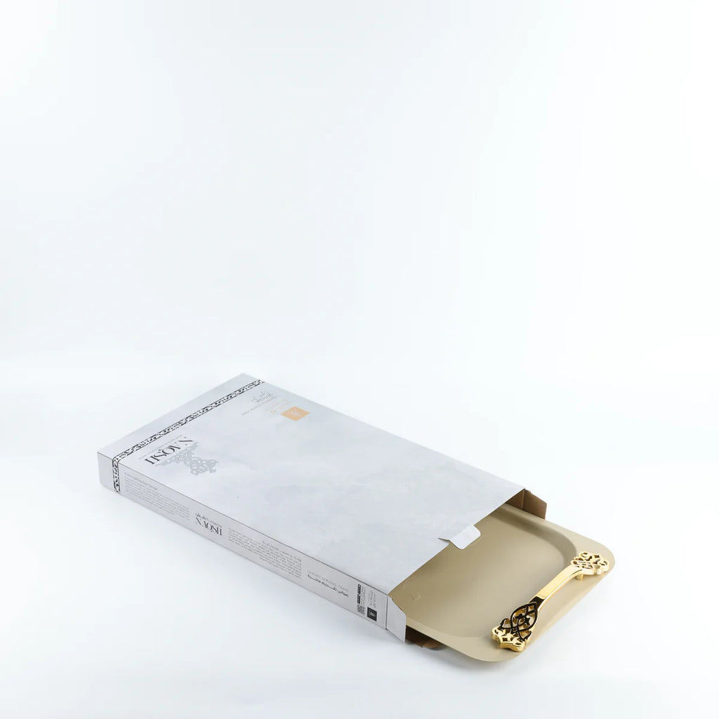 Bandeja Decorativa em Aço Inox - Marfim e Dourado