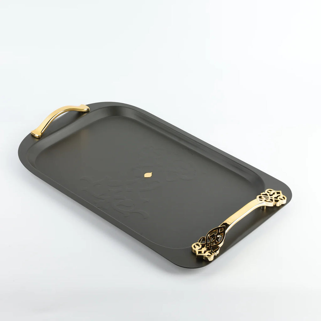 Bandeja Decorativa em Aço Inox - Preto e Dourado